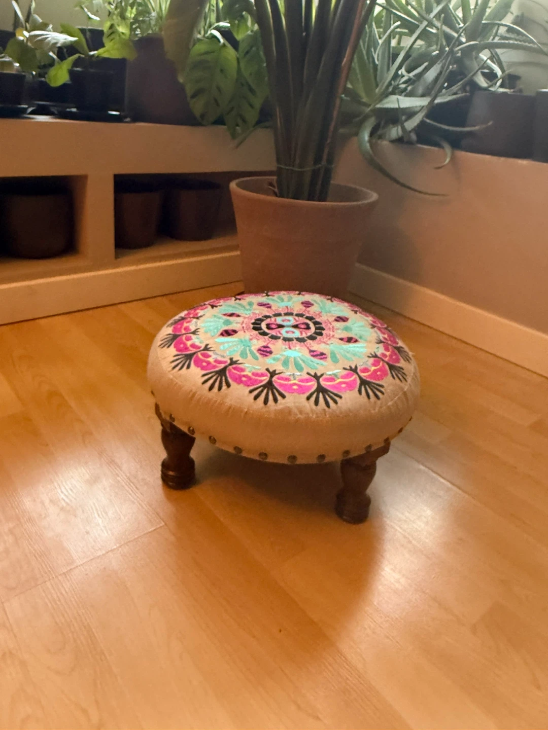 Macrame Plant Hanger, Round Ottoman, and Woven Bowls - photo 3