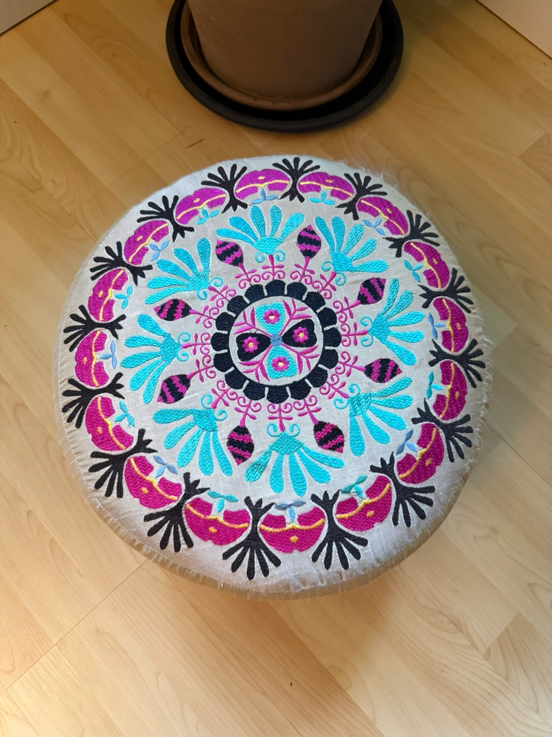 Macrame Plant Hanger, Round Ottoman, and Woven Bowls - photo 4