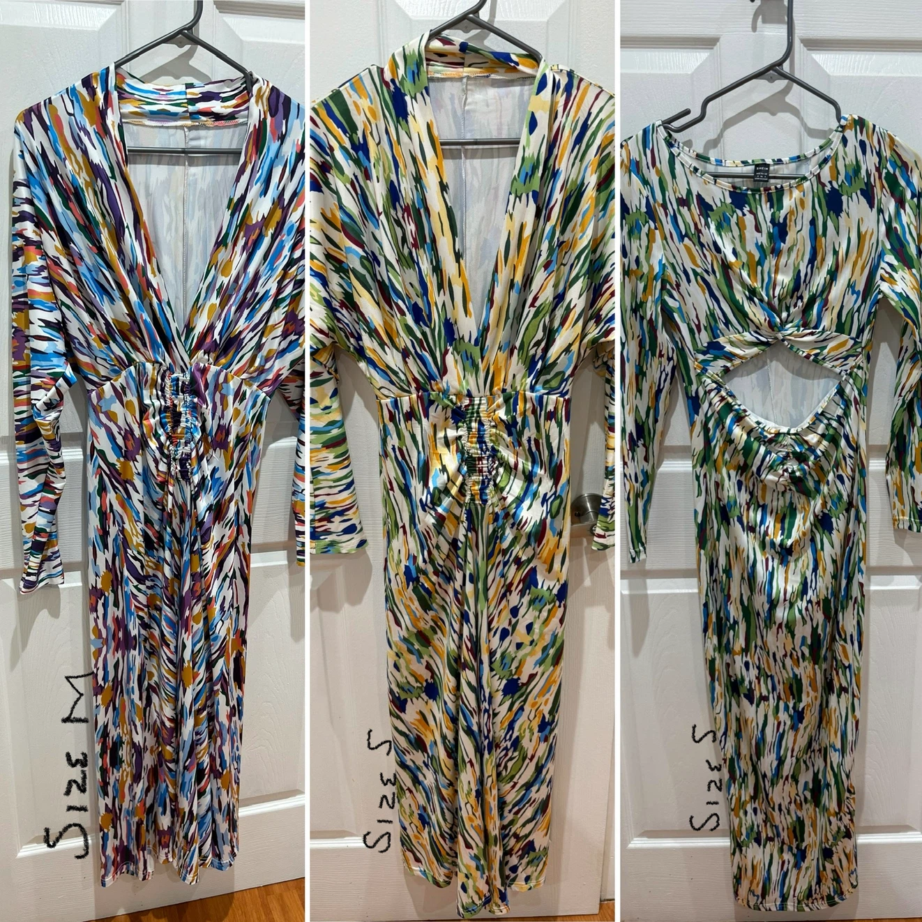 Abstract Multicolor Print Long Sleeve Maxi Dresses