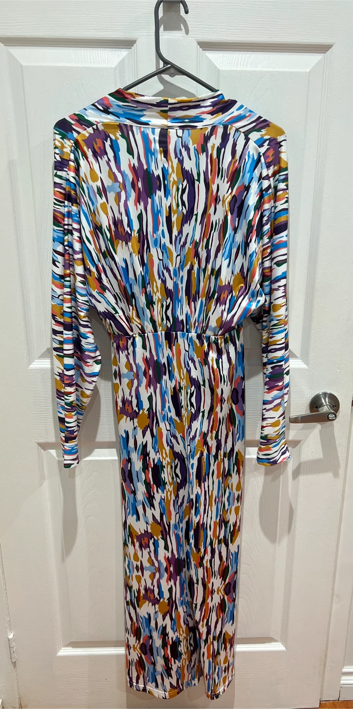 Abstract Multicolor Print Long Sleeve Maxi Dresses - photo 3