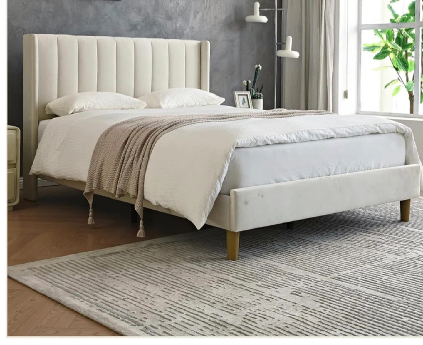 Queen Upholstered Platform Bed Frame - Beige