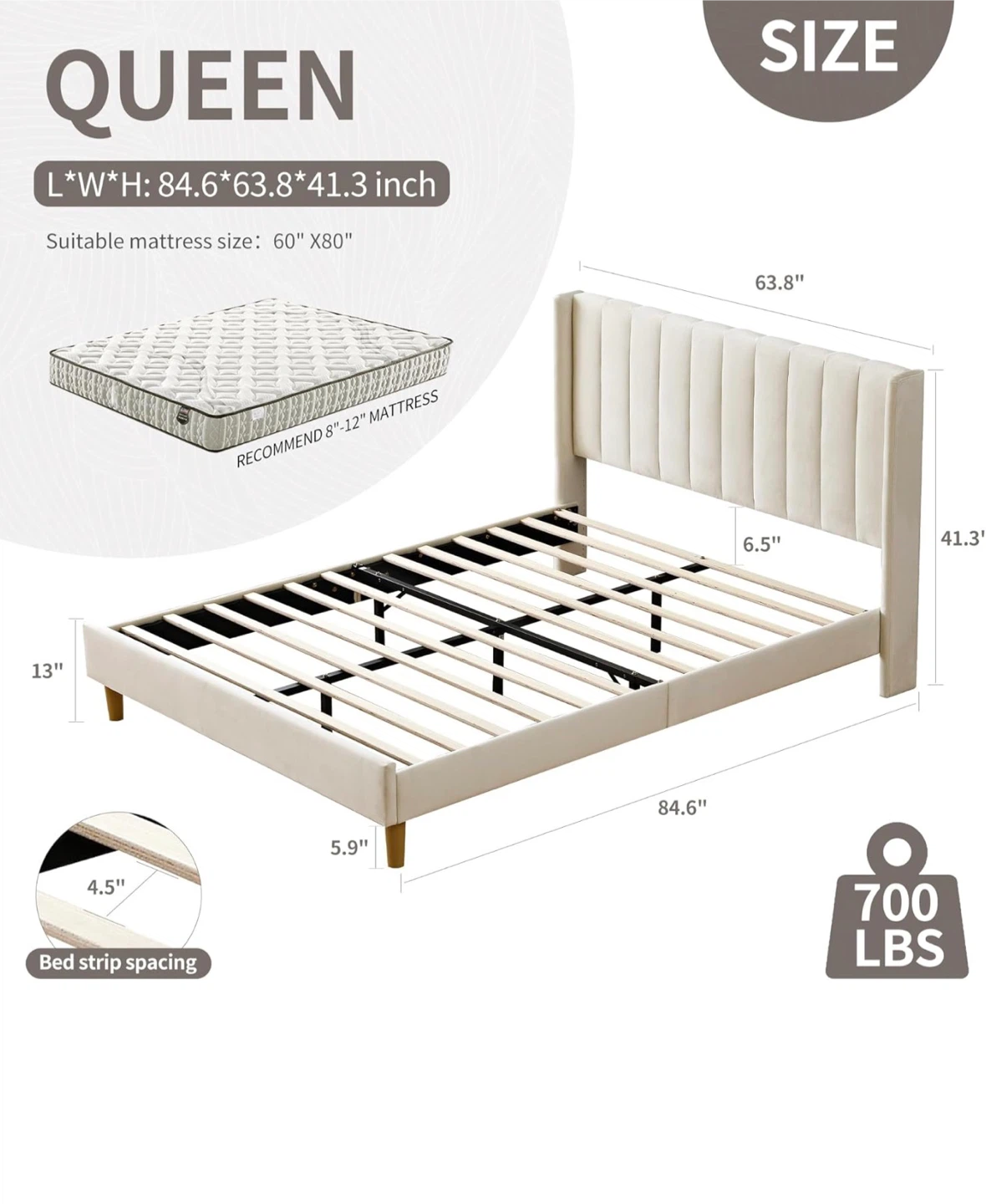 Queen Upholstered Platform Bed Frame - Beige - photo 2