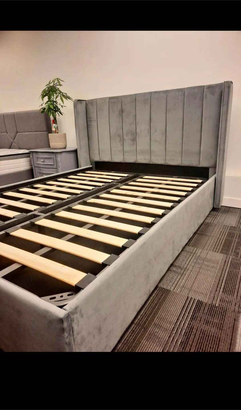 Grey Velvet Wingback Bed Frame