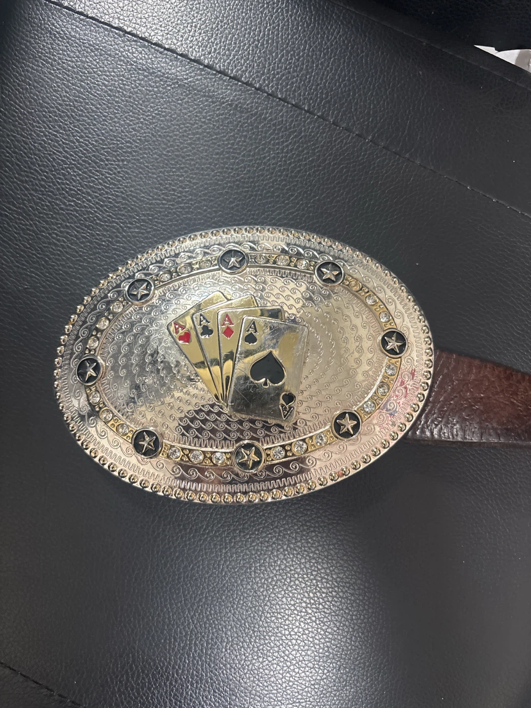 Oval Western Belt Buckle with Playing Cards