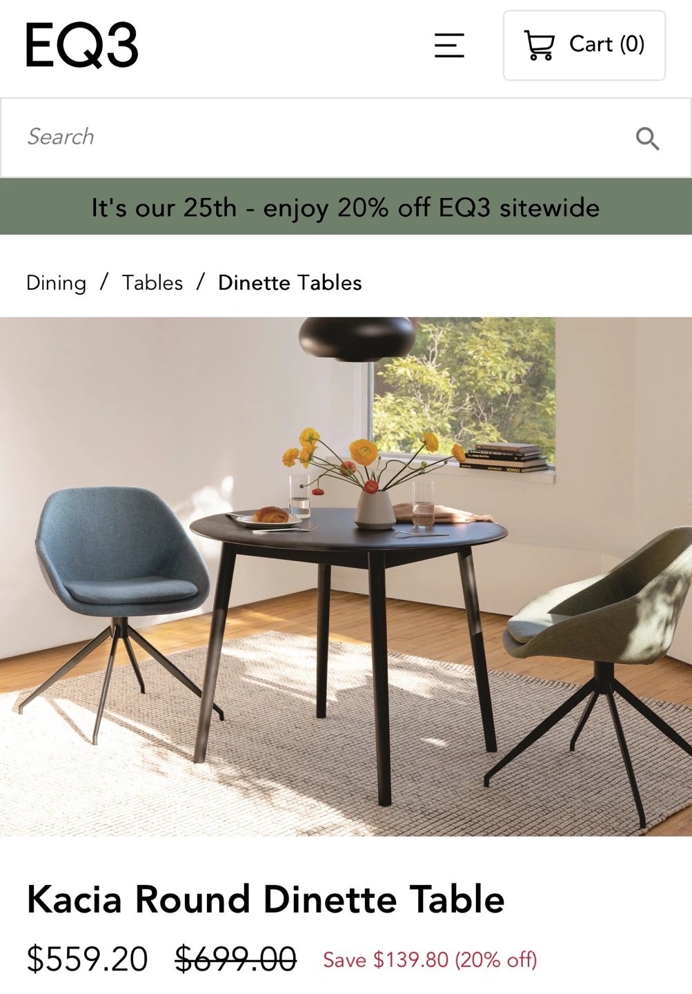 EQ3 Kacia Round Dinette Table - Black