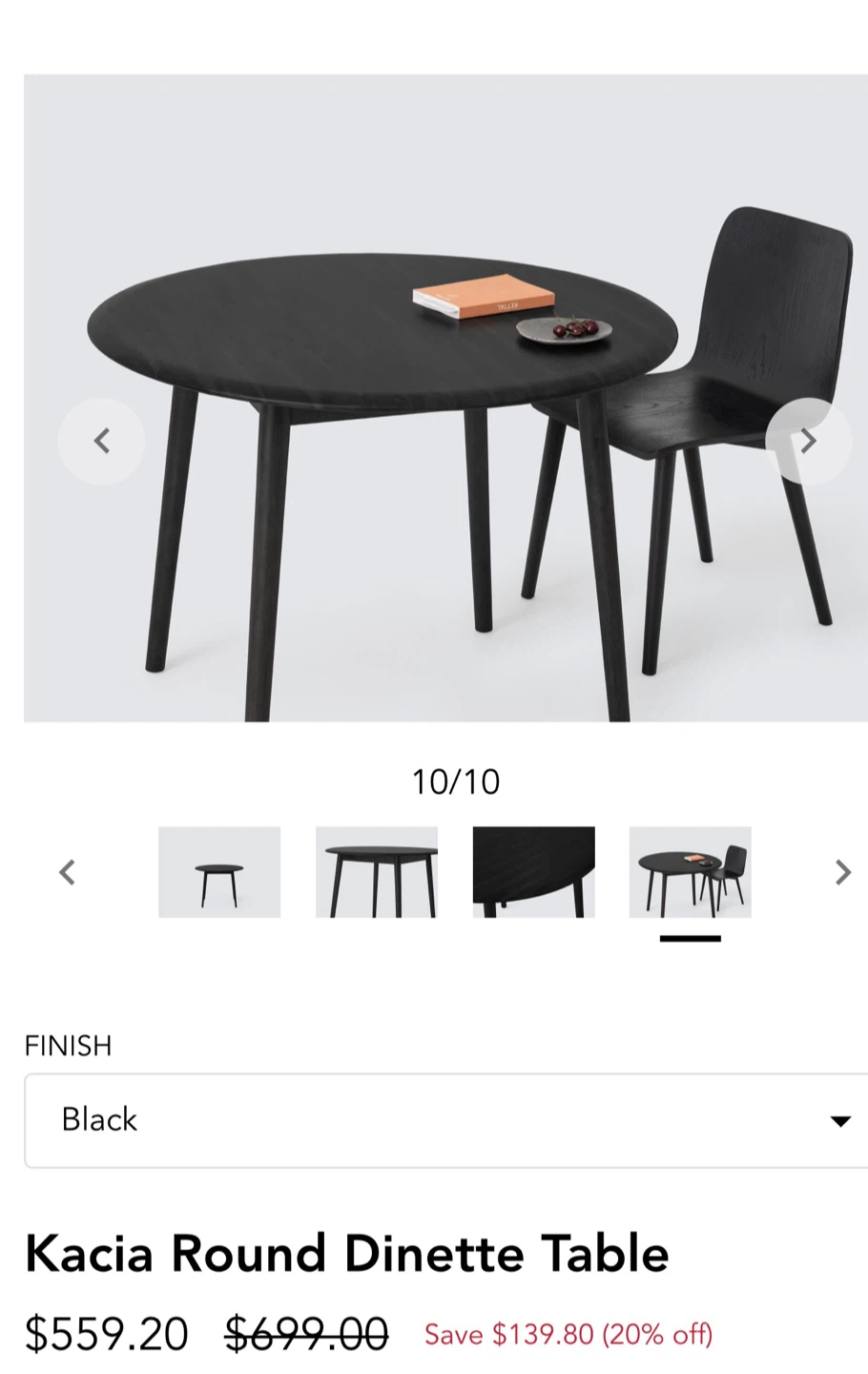EQ3 Kacia Round Dinette Table - Black - photo 2