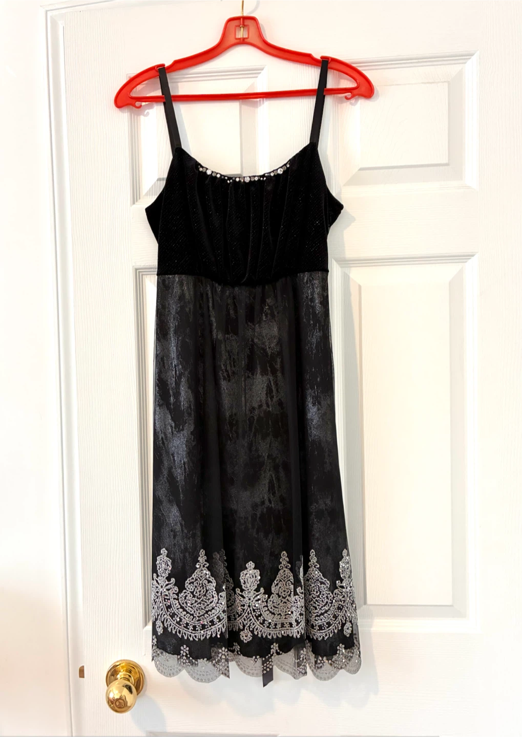 LIKE NEW Elegant Rhinestone Neckline Black Detailed Trim Dress