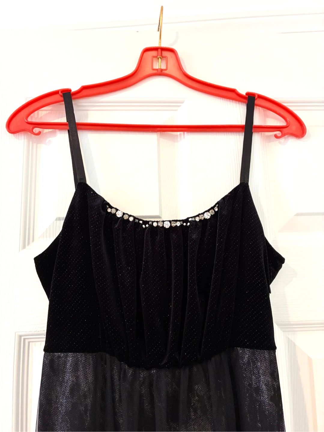 LIKE NEW Elegant Rhinestone Neckline Black Detailed Trim Dress - photo 2
