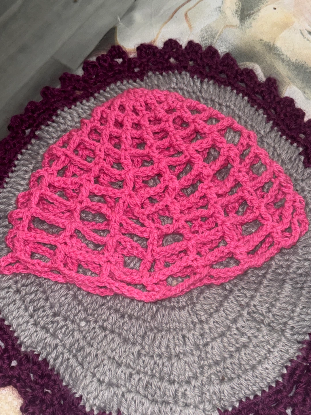 Handmade Pink Crocheted Beret