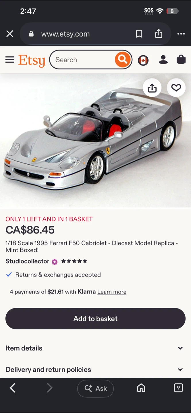 1/18 Scale 1995 Ferrari F50 Cabriolet Diecast Model