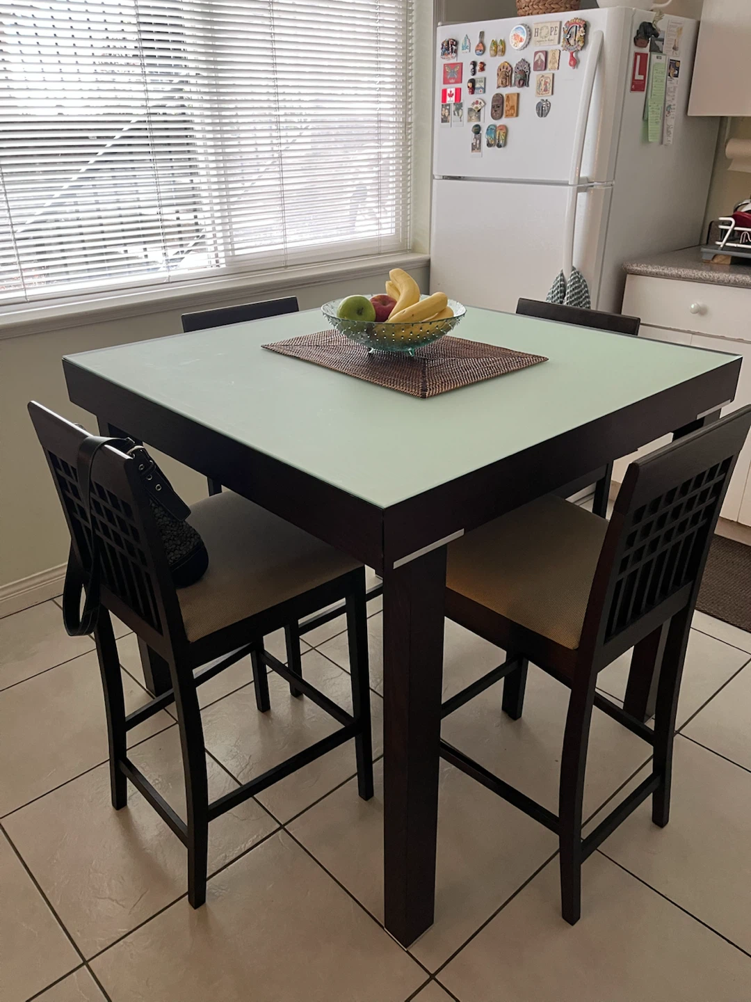 Square Counter Height Dining Table with Frosted Glass Top