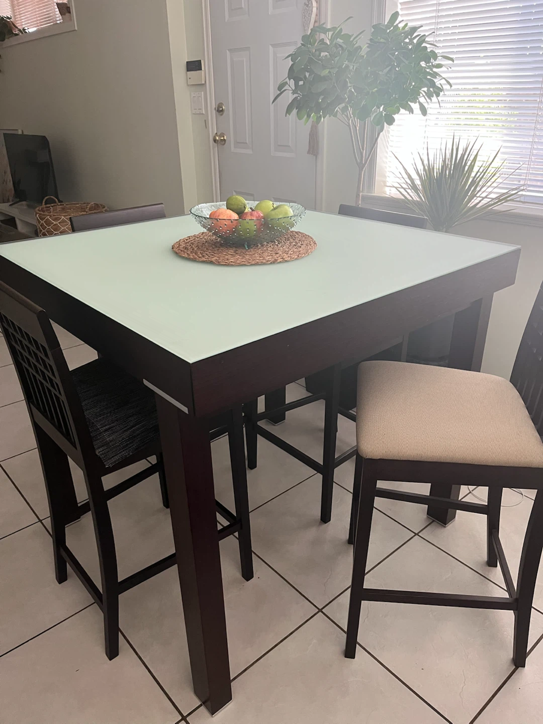 Square Counter Height Dining Table with Frosted Glass Top - photo 2