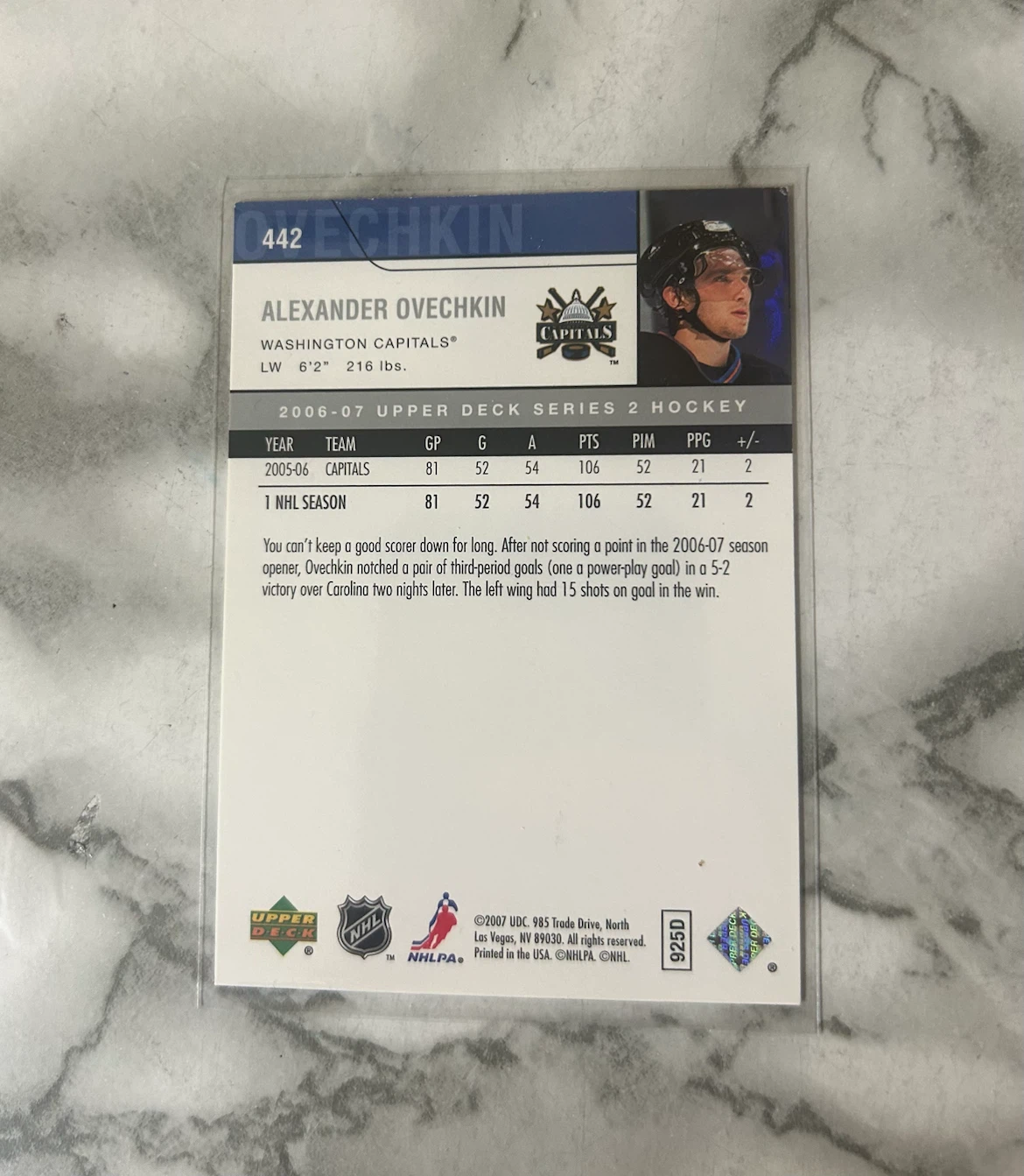 Alexander Ovechkin 2006-07 Upper Deck Series 2 Hockey Card - photo 2