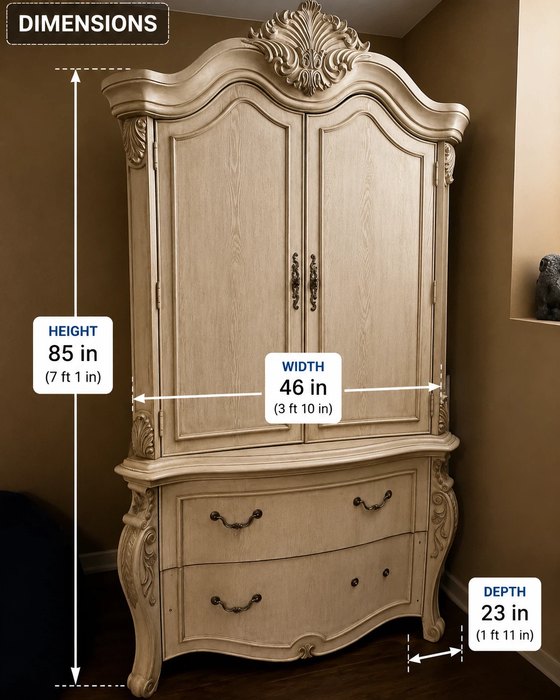 Ornate Vintage Wardrobe Armoire with Drawers