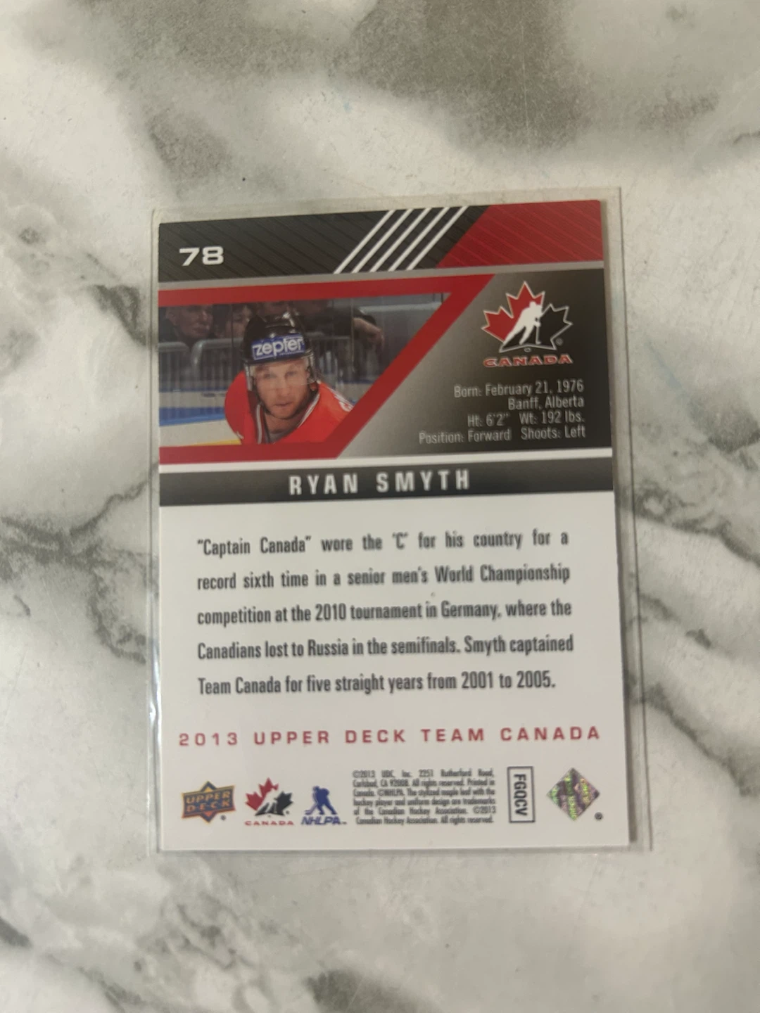 2013 Upper Deck Ryan Smyth Team Canada Hockey Card - photo 2