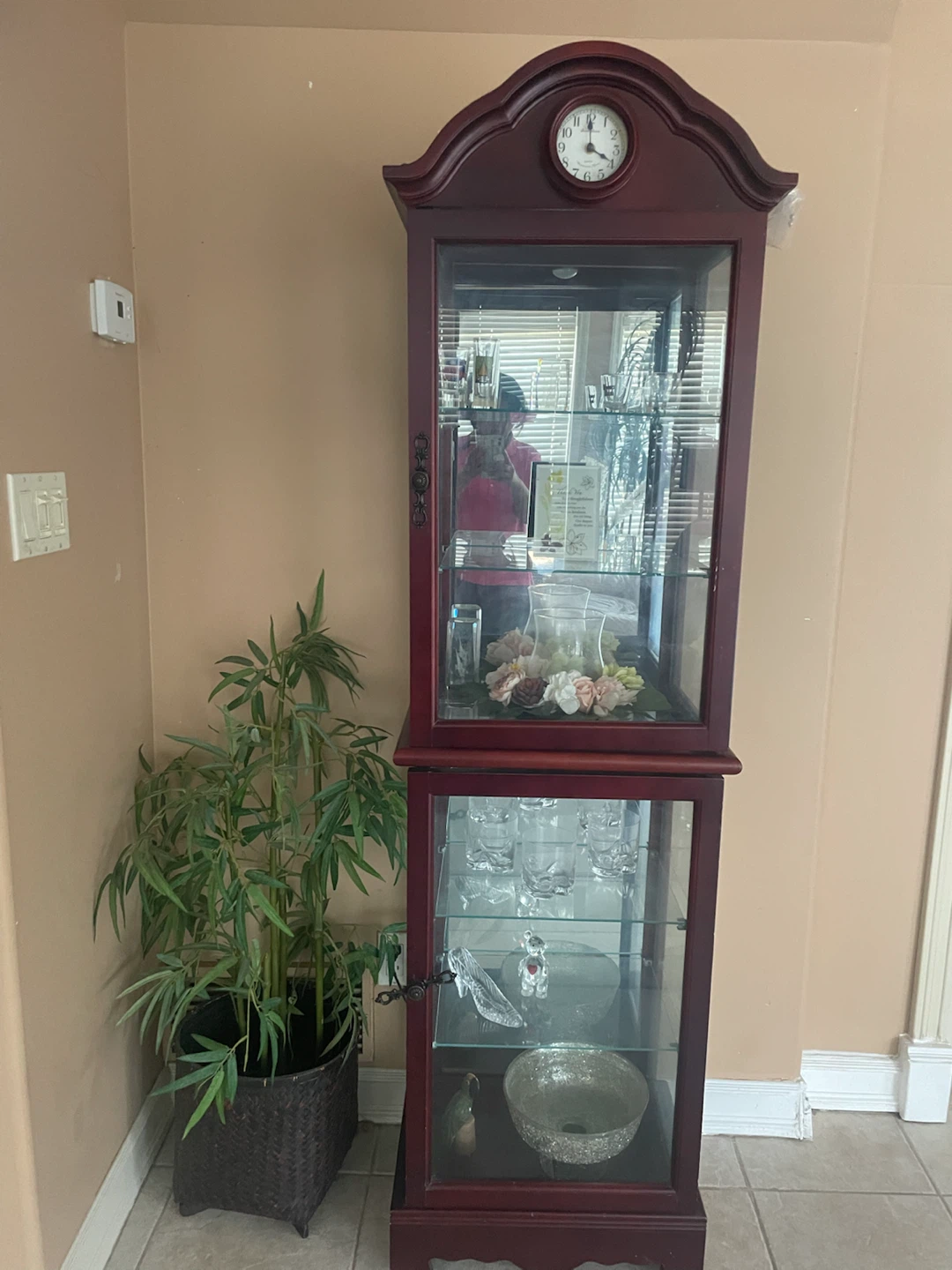 Wooden Display Cabinet with Clock