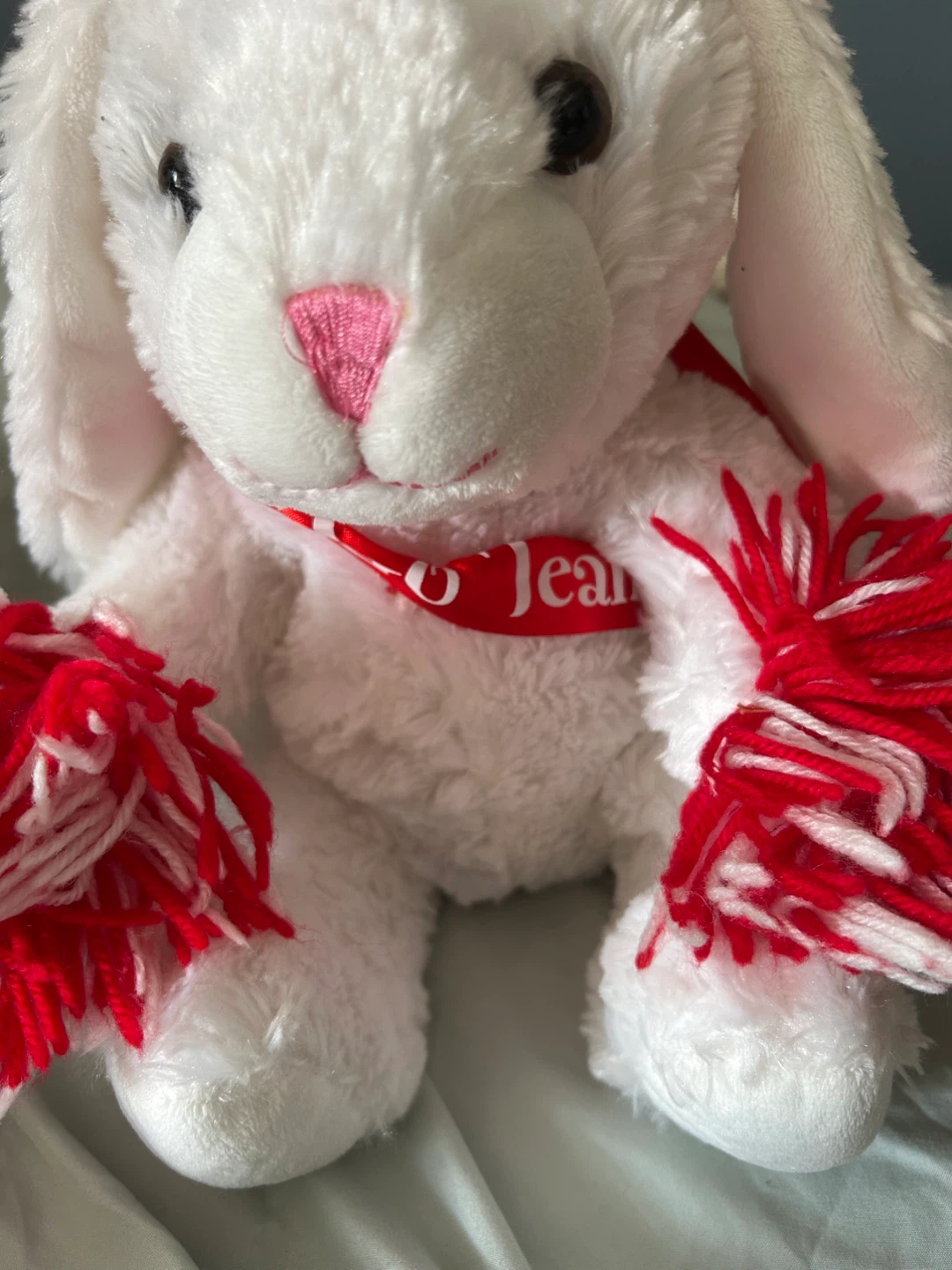 White Plush Bunny with Red & White Pom-Poms - photo 2