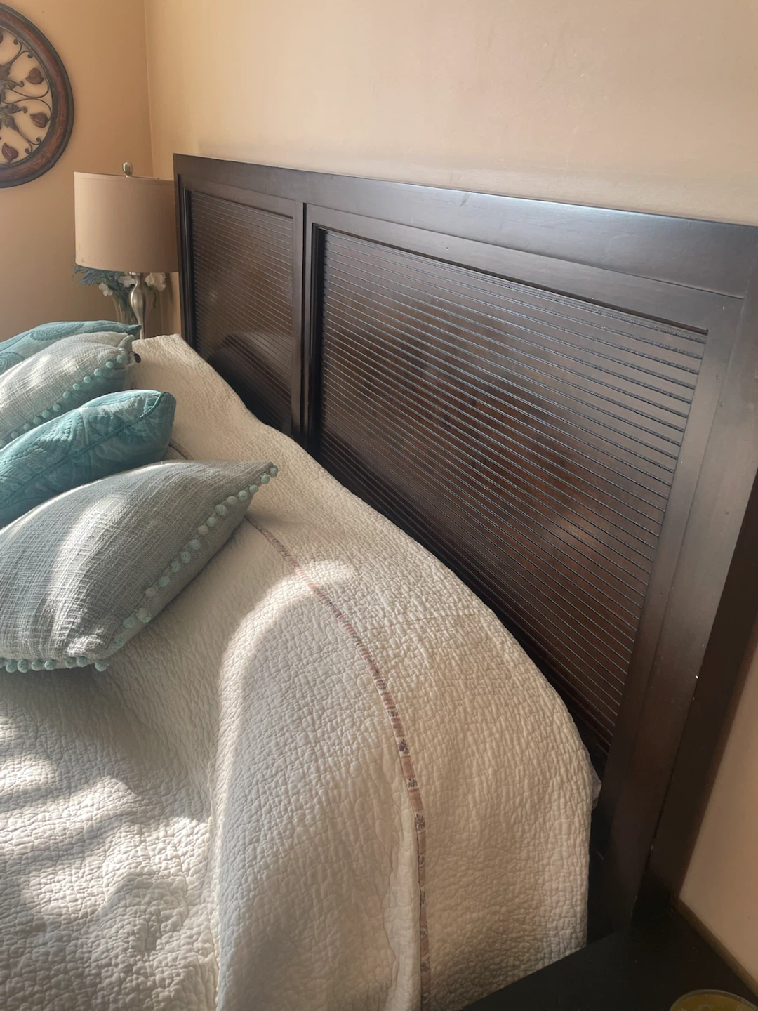 Dark Wood Headboard with Storage Drawers - photo 2
