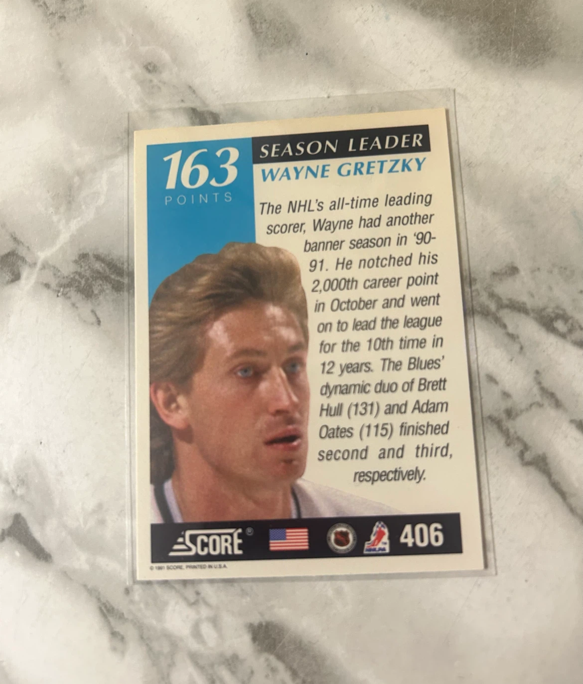 Wayne Gretzky 1990-91 Score Season Leader Hockey Card - photo 2