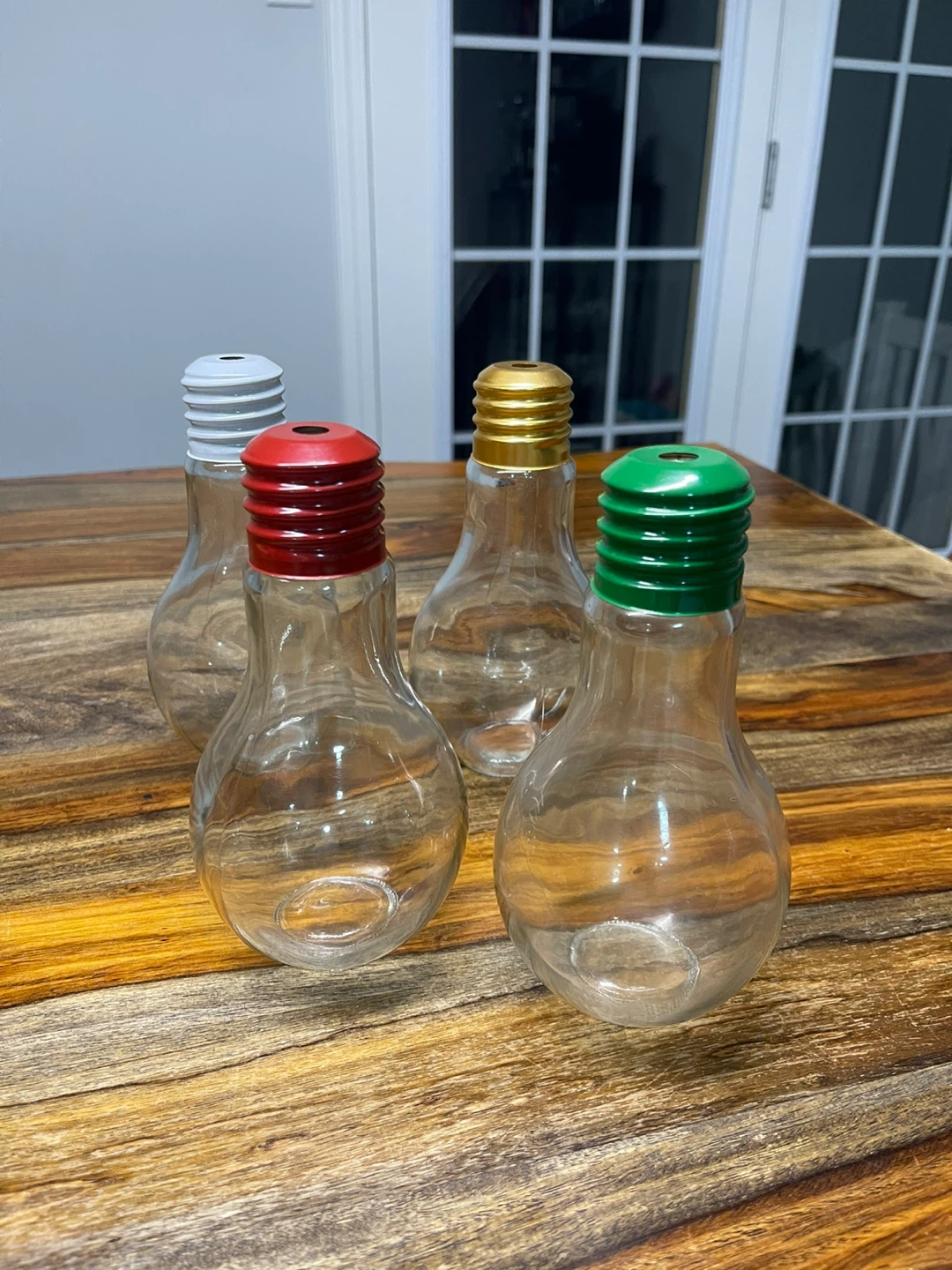 Set of 4 Light Bulb Shaped Glass Bottles with Caps