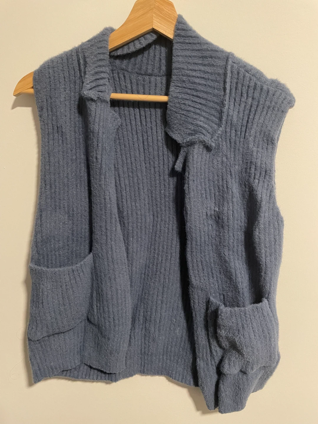 Blue Knit Sleeveless Vest with Pockets