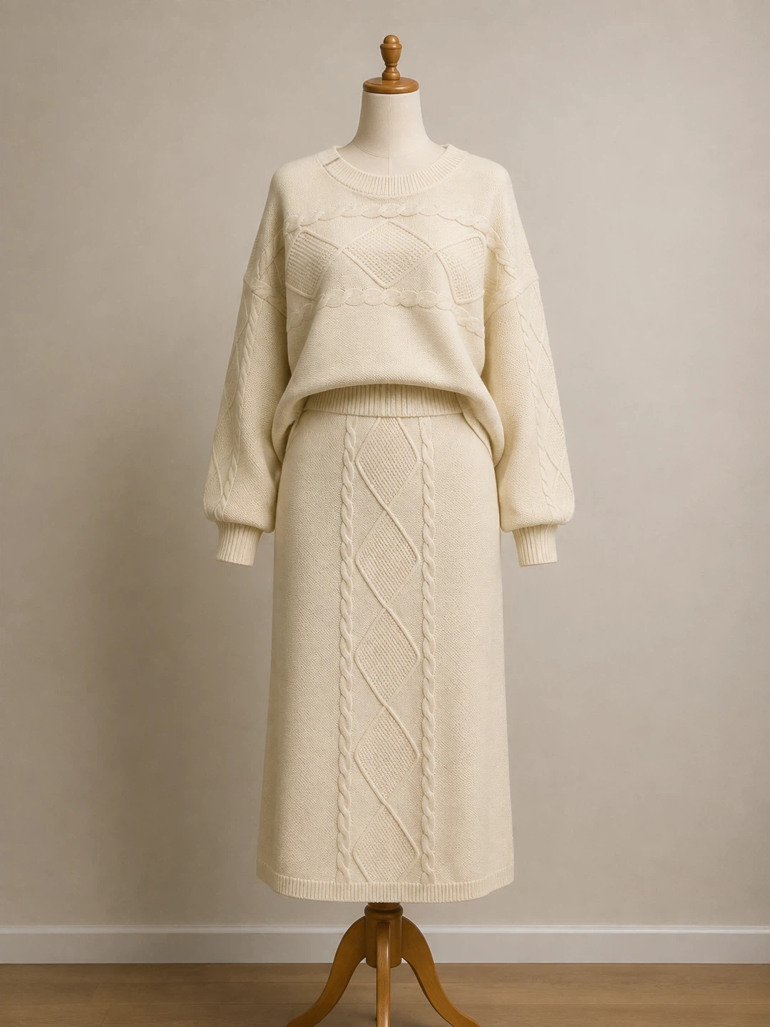 Cream Knit Sweater and Skirt Set - photo 3