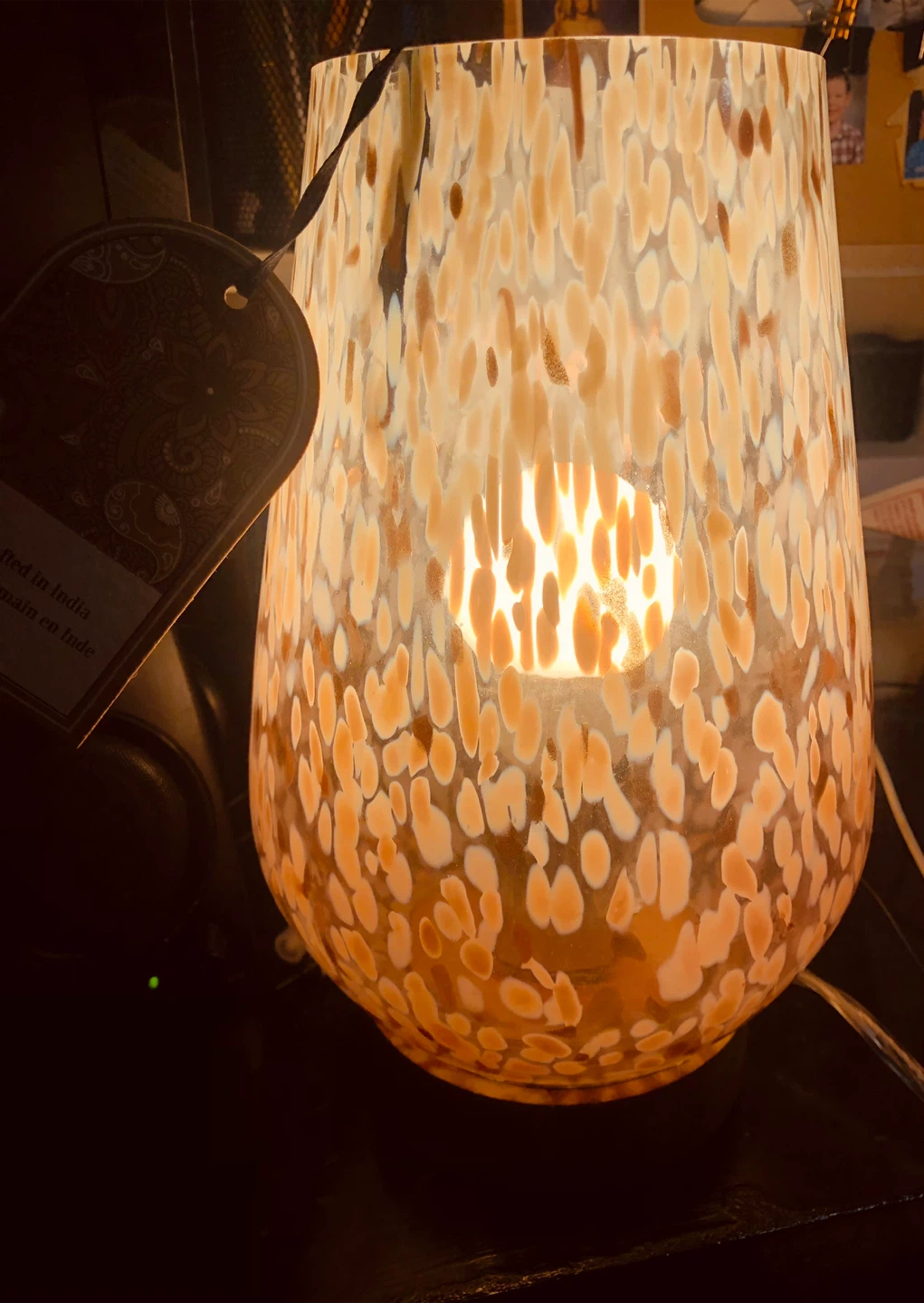 NEW Decorative Glass Lamp with Wooden Base