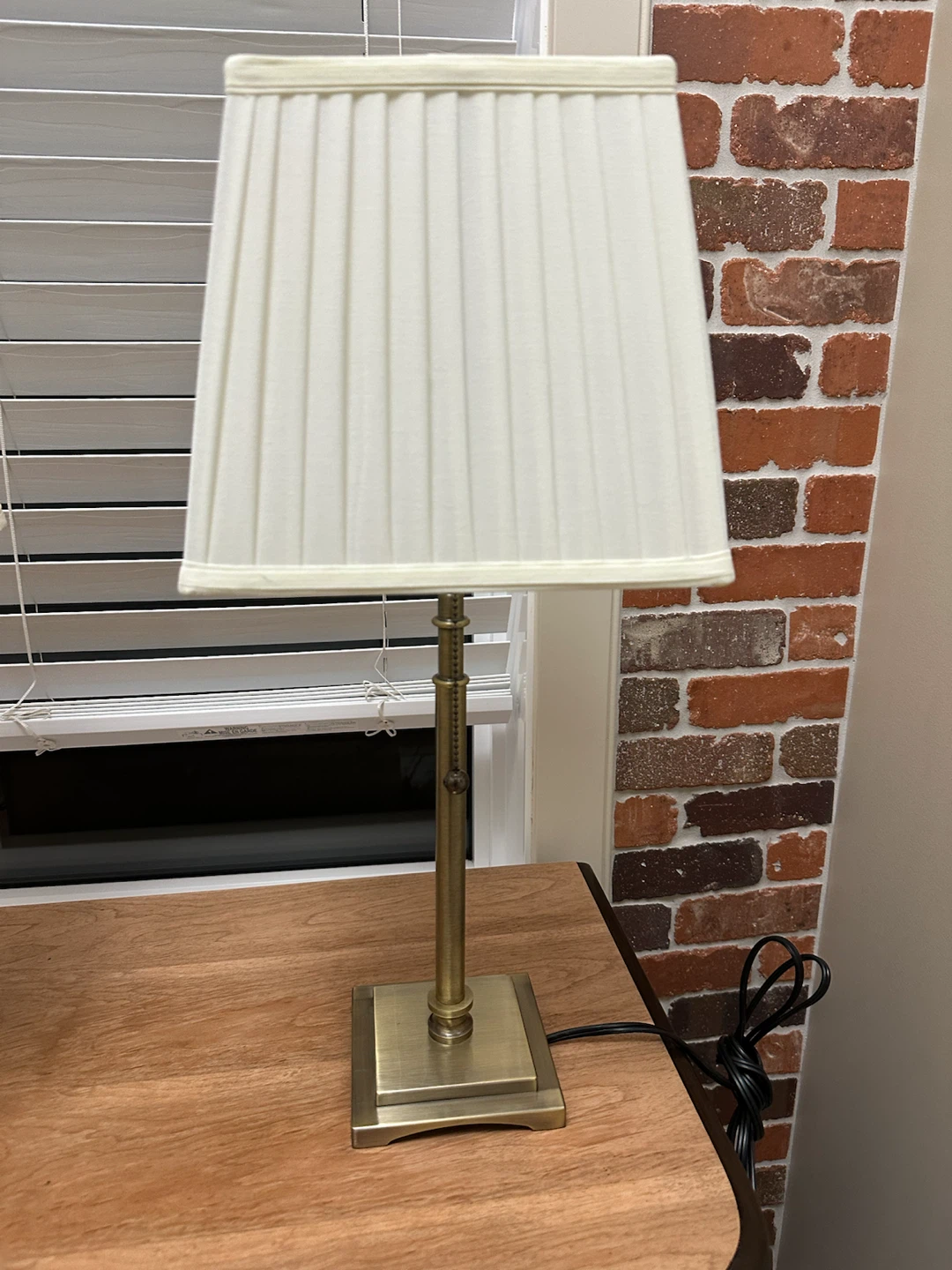 Pair of 2 Solid Brass Table Lamps Pleated Fabric Shades - photo 5