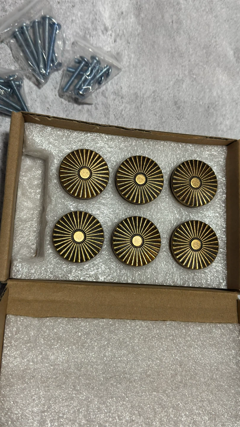 Brass Sunburst Cabinet Knobs - Set of 6