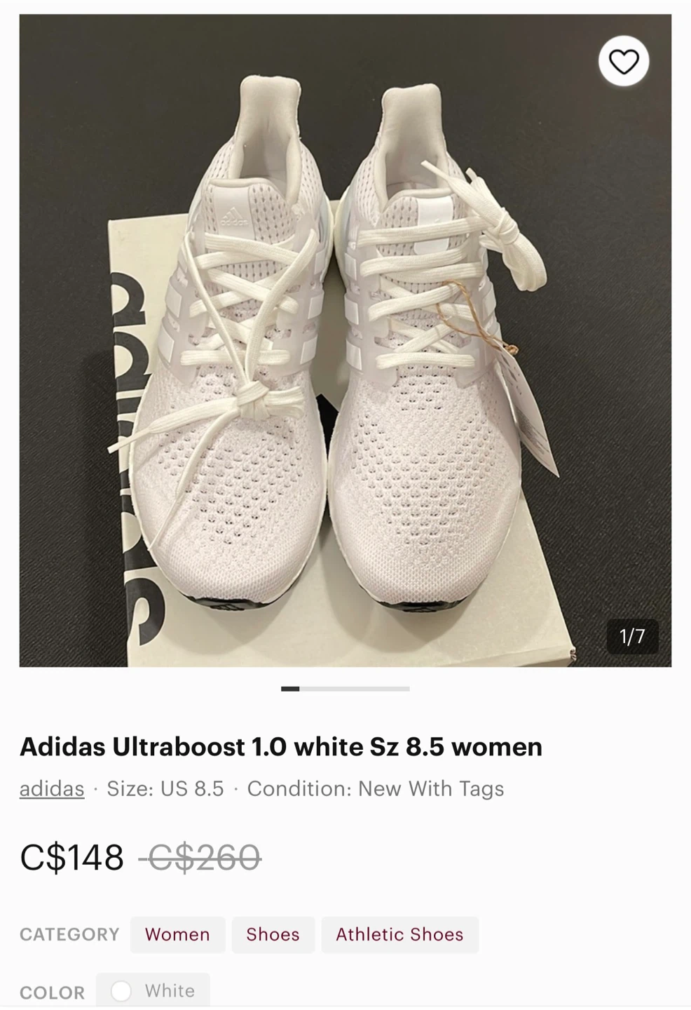 Brand new Adidas Ultraboost 1.0 Shoes - White - Women's Size 7.5 - photo 5