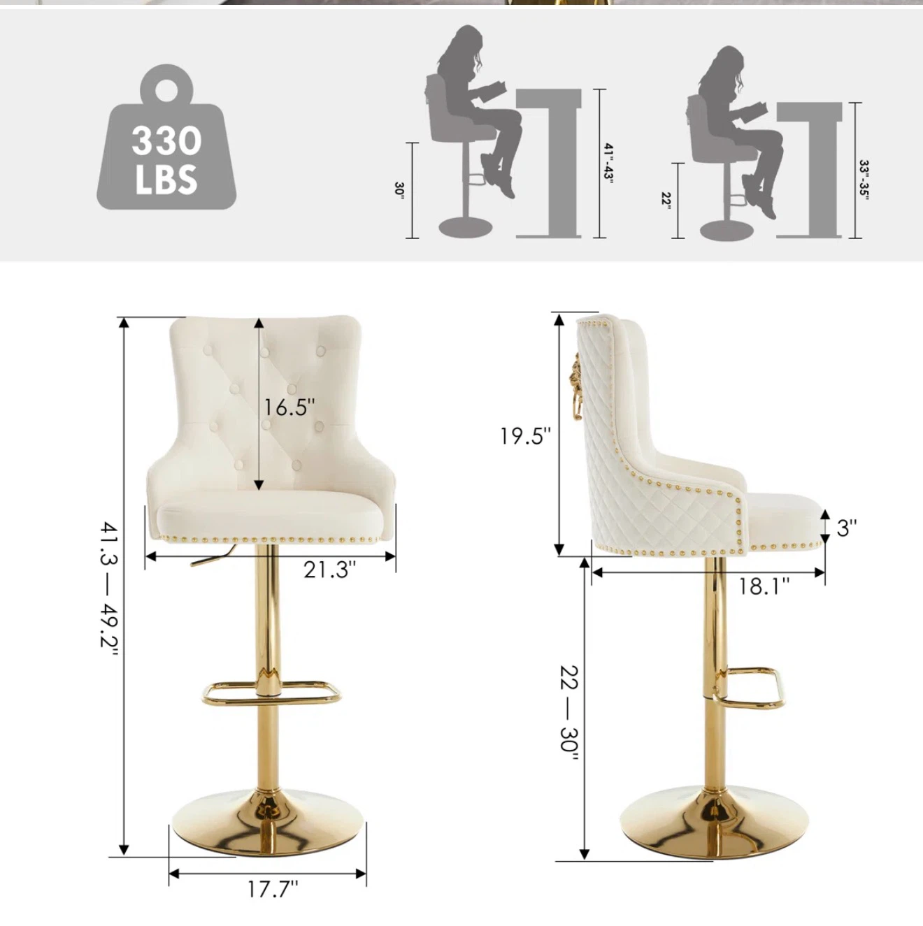 Set of 4 Cream Velvet Swivel Bar Stools with Gold Base - photo 2