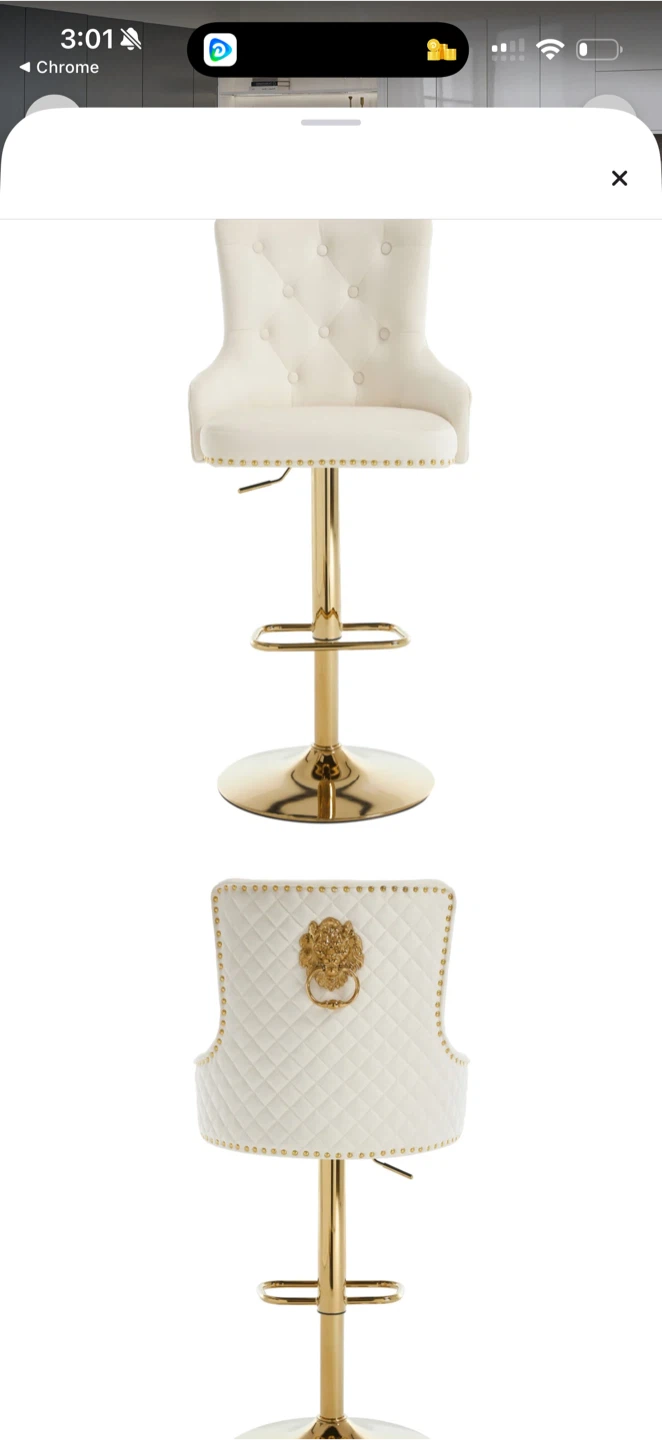 Set of 4 Cream Velvet Swivel Bar Stools with Gold Base - photo 3
