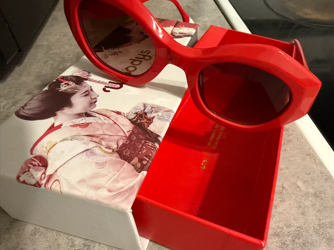 Woodys Red Cat-Eye Sunglasses with Case