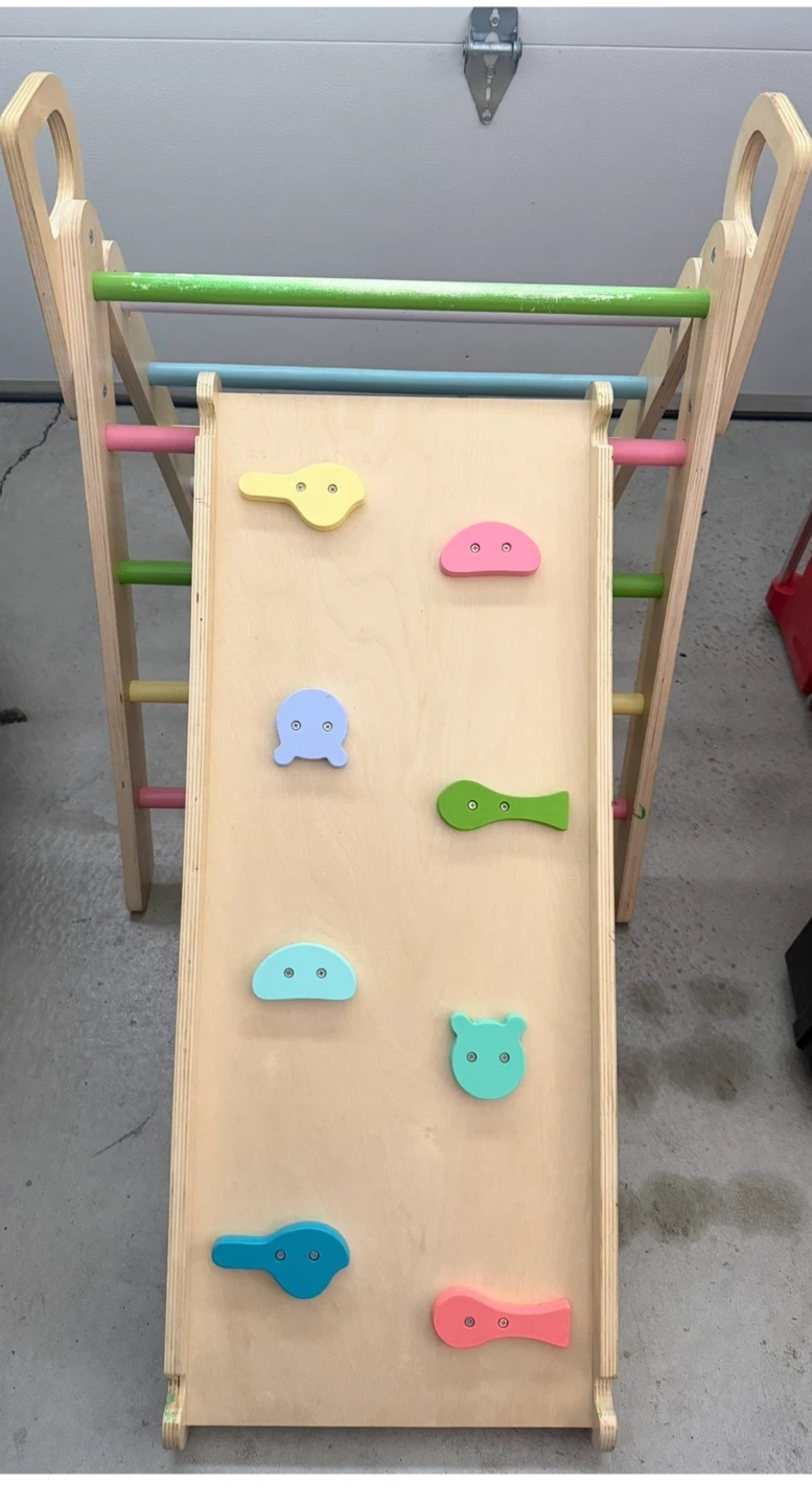 Wooden Climbing Triangle with Slide and Rock Wall - photo 2