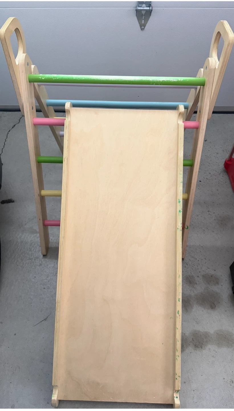 Wooden Climbing Triangle with Slide and Rock Wall - photo 3