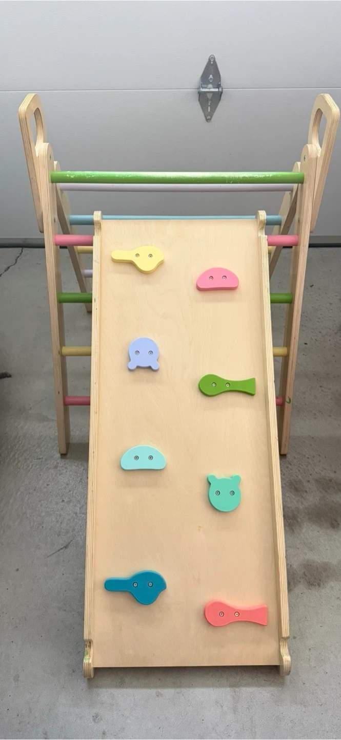 Wooden Climbing Triangle with Slide and Rock Wall - photo 4