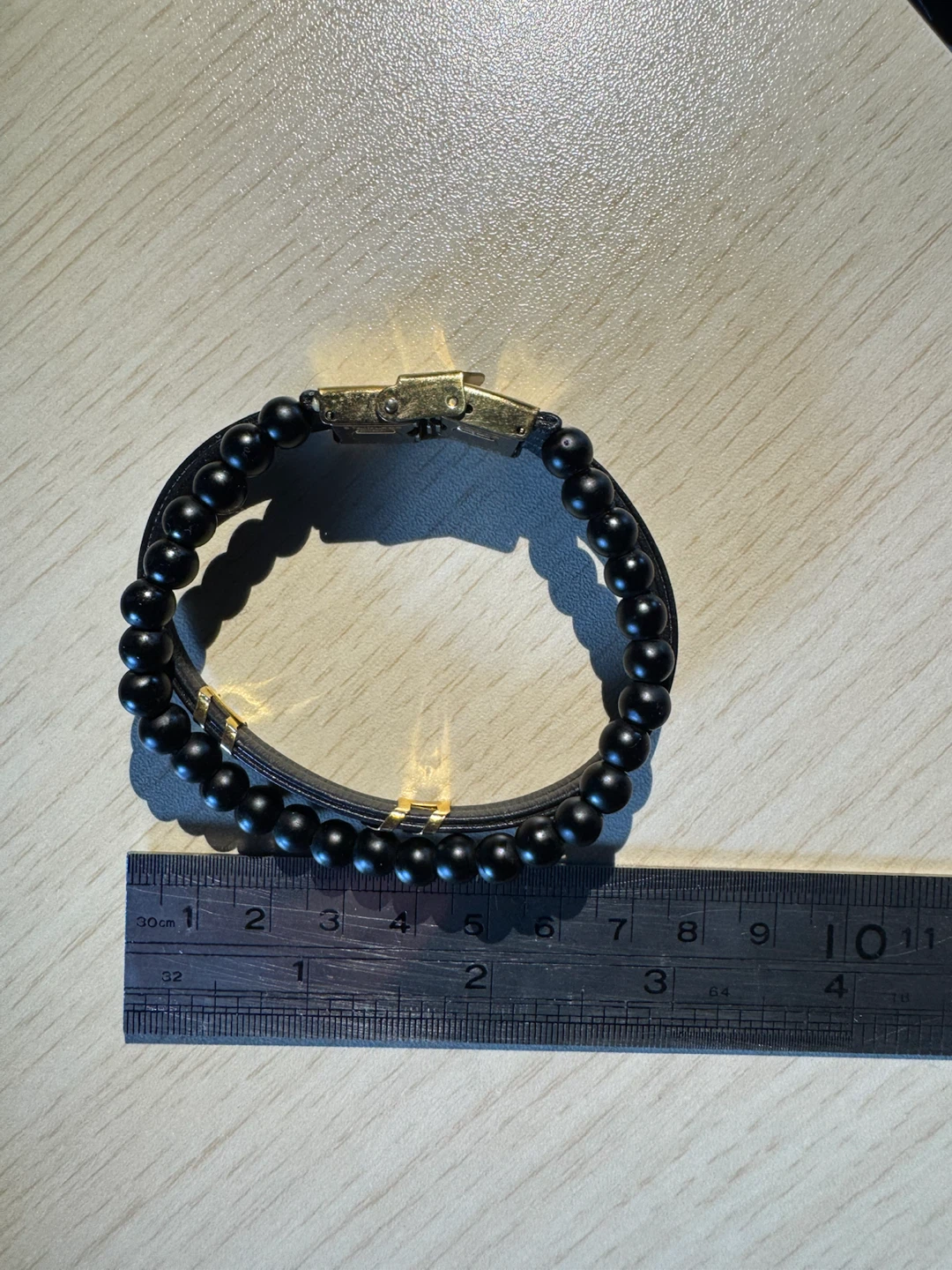 18K Gold Double Layer Beaded Leather Bracelet