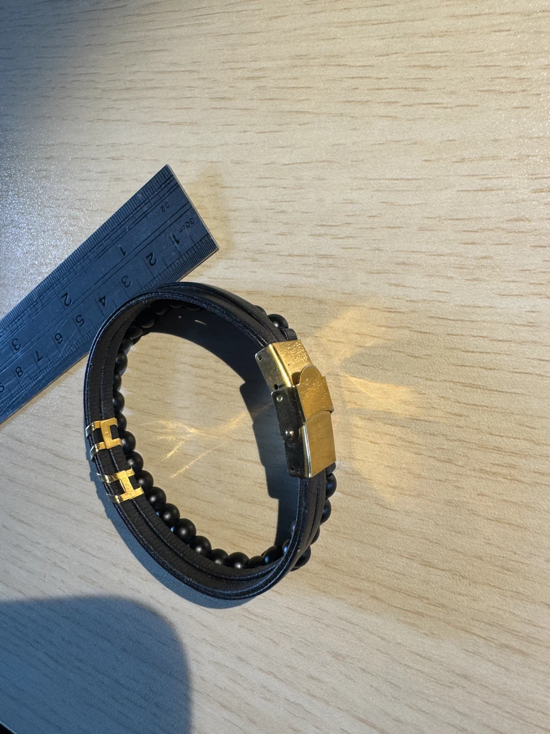 18K Gold Double Layer Beaded Leather Bracelet - photo 3