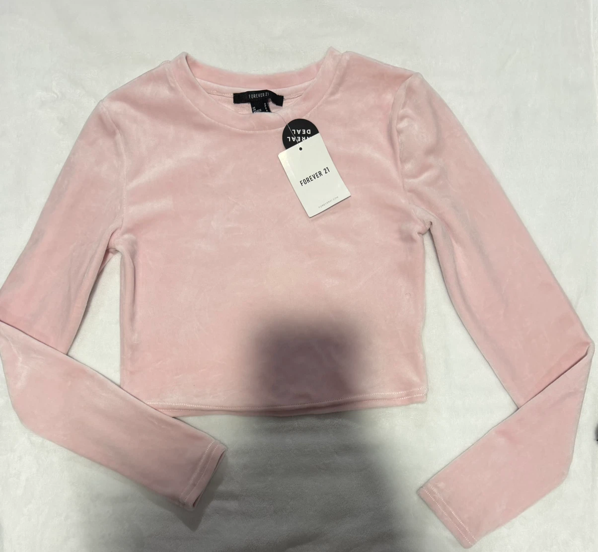 Forever 21 Pink Velour Long Sleeve Crop Top