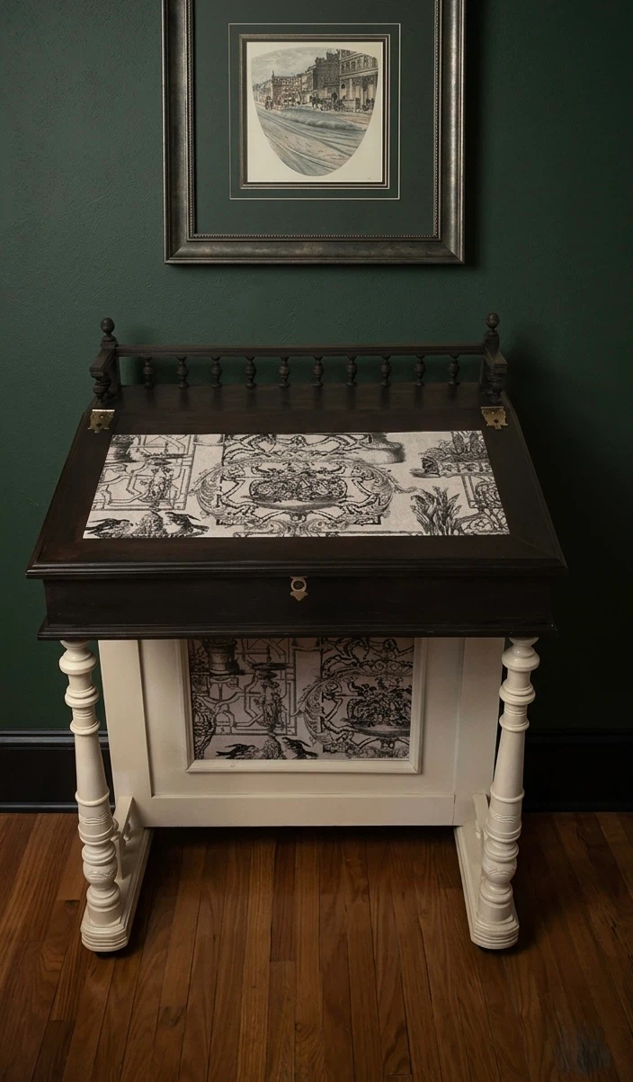 Vintage from the 1920s Writing Desk with Print Inlay