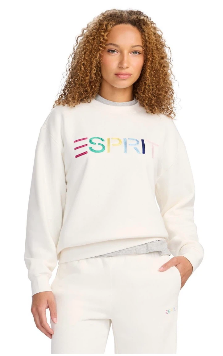 ESPRIT Women’s Fleece Embroidered Logo Sweatshirt, Cream, XS - photo 3