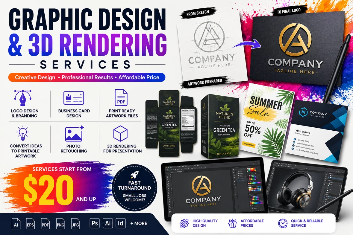 Affordable Graphic Design & 3D Rendering Services — From $20