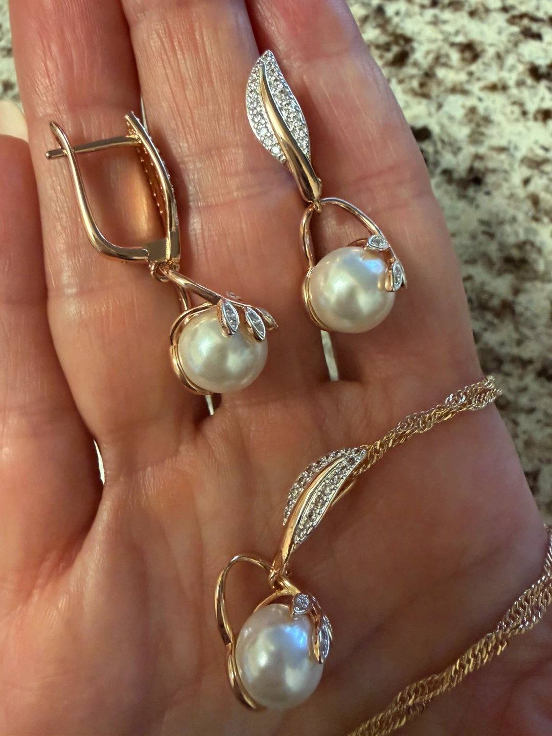 14k pearl earrings necklace