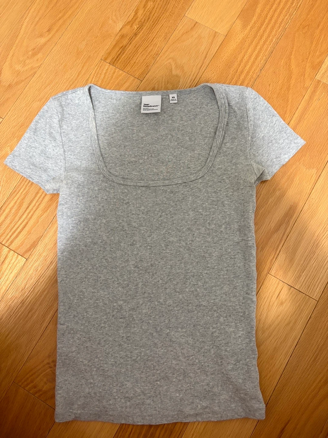 TNA Grey Ribbed Knit Short Sleeve Top XS