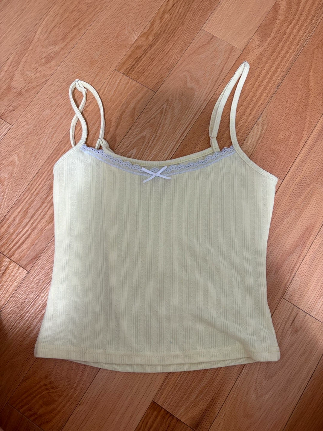 Cream Ribbed Camisole Top with Lace Trim