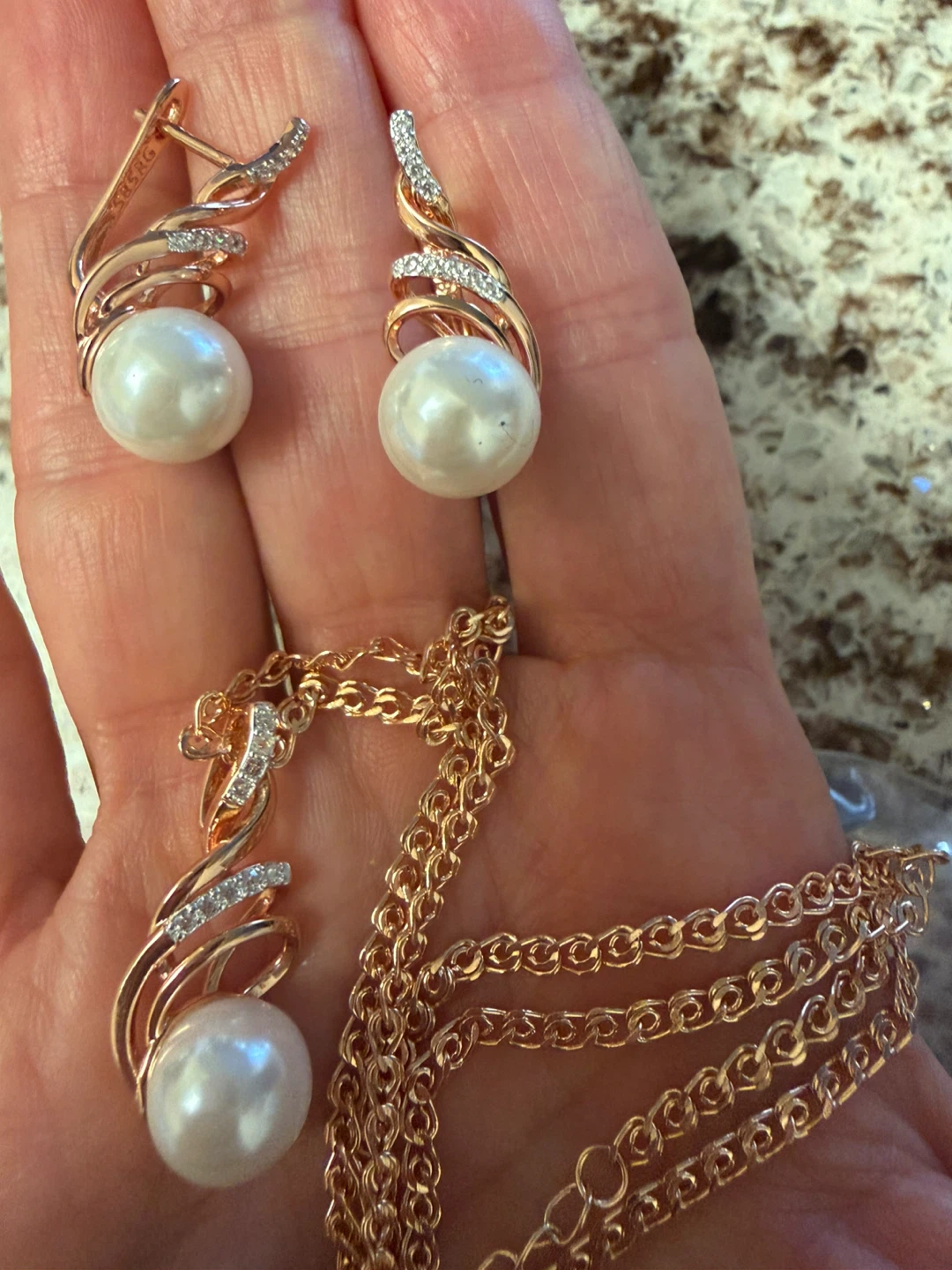 14k pearl earrings necklace