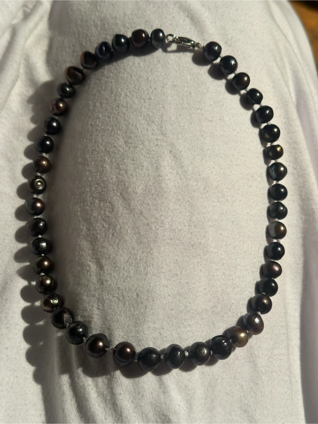 Genuine Tahitian Black Pearl Necklace 17.5" Baroque 46g