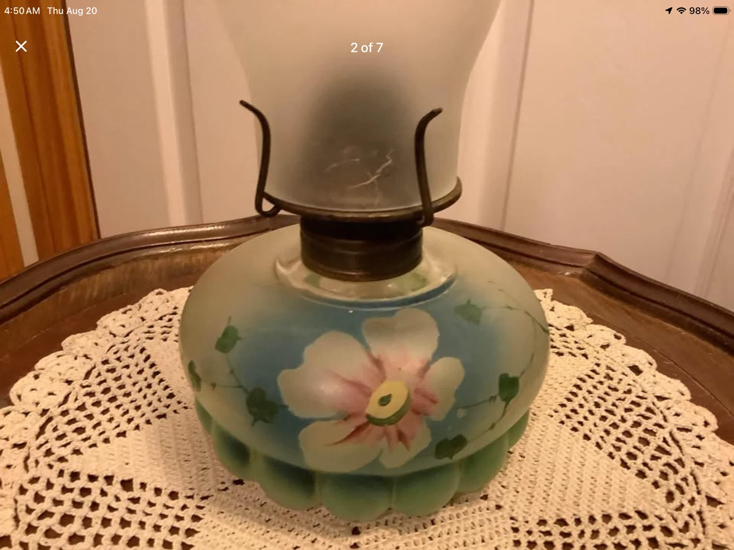 Small Vintage Flowered Pattern Finger Hole Oil Lamp 🐞 - photo 2