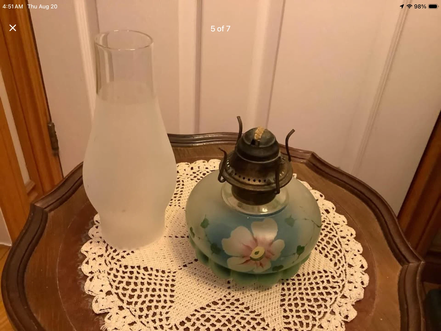 Small Vintage Flowered Pattern Finger Hole Oil Lamp 🐞 - photo 4