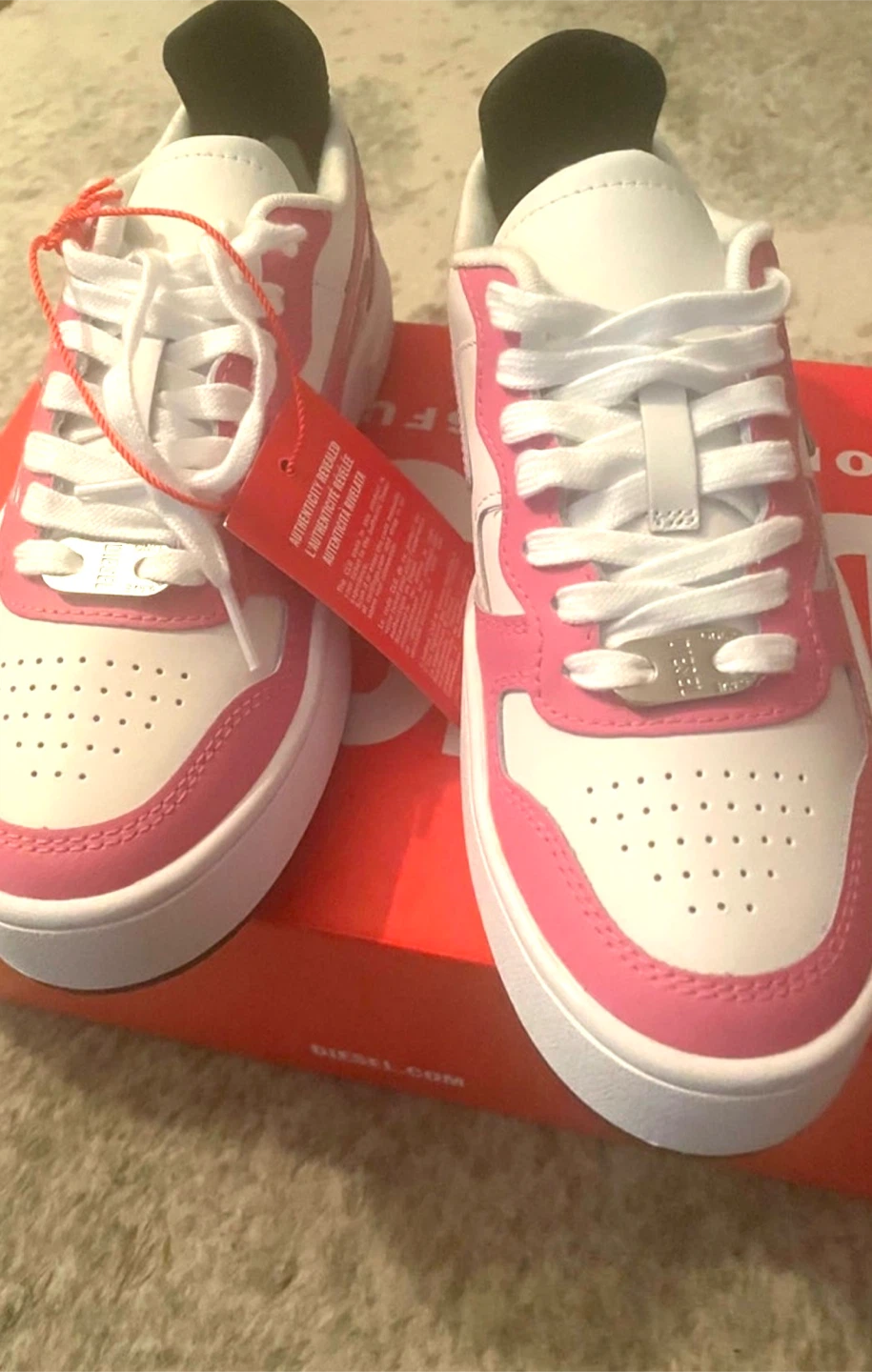 Diesel Women's White and Pink Sneakers